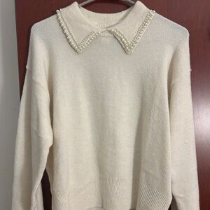H&M Cream Pearl-Trim Collar Sweater